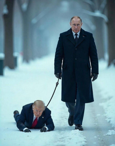 Губернатор Калифорнии опубликовал изображение, где Путин &laquo;выгуливает&raquo; Трампа на поводке