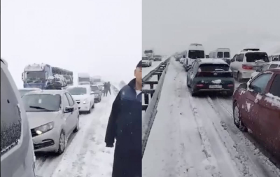 На трассе в Туркестанской области образовался затор