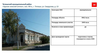 В Тетюшах выставят на торги за рубль четыре памятника: три дома и земскую аптеку