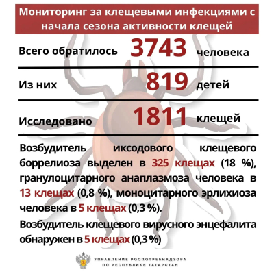Более 3,7 тыс. человек с укусами клещей обратились к медиками в Татарстане